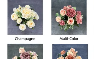 Dettaglio di rose artificiali color champagne e sfumate per decorazioni nuziali e casa