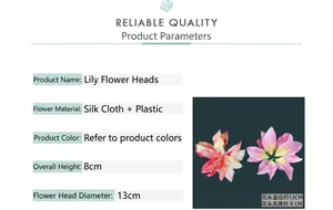 Detail view of artificial lily flower heads with dimensions 13cm diameter and 8cm height