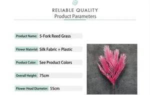 Dettaglio dell'erba di canna rosa artificiale da 75 cm con dimensioni e materiali