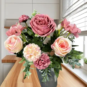 Bouquet di Fiori Artificiali in Seta Peonia Rosa a 7 Forche Fiori Finti per Decorazione Domestica Matrimonio Centrotavola Puntello Fotografico
