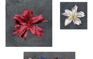 Macro detail of artificial lily flower heads with realistic silk fabric petals and stamens