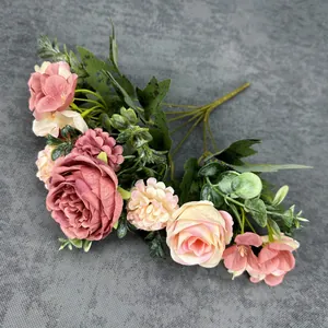 Bouquet di rose di ibisco artificiale in rosa e crema per la casa e l'arredo nuziale