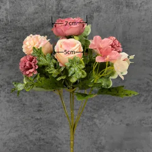 Bouquet artificiale di 30cm con peonie e rose rosa per decorazioni di nozze e casa