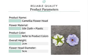 Especificaciones de tamaño para cabezas de hibisco artificiales de 9 cm en púrpura