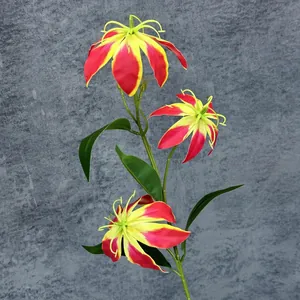 Kunstmatige Vlamlelie Enkele Tak Gloriosa Superba Voor Bruiloft Huis Hotel Decoratie Fotografie Props Realistische Kunstbloemen