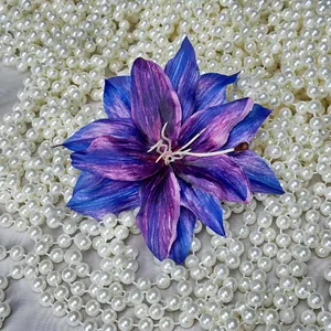 Elegant vintage purple lily artificial flower hairpin with pearl strand background decor