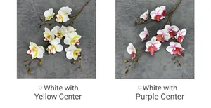 Detailed view of 3D artificial moth orchids in white-yellow and white-purple colors