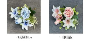 Comparison of light blue and pink artificial rose and lily bouquets for home decor