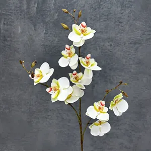 White 3D 10-head artificial orchid spray with spotted petals, 84cm tall for home decor