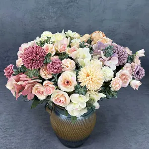 Ramo de Peonías Rosas Hortensias Artificiales de 7 Tallos Arreglo Floral de Tela Sintética Vintage para Decoración de Hogar Boda Fiesta