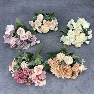 Cinco ramos variados de peonías y rosas artificiales para bodas y decoración de hogar