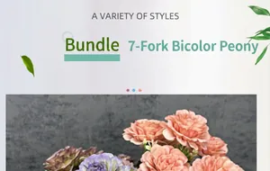 Detail of 7-fork two-tone artificial peony bouquet with pink and purple gradient petals