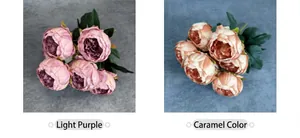 Dettaglio di bouquet di peonie in seta in viola chiaro e caramello per decorazione