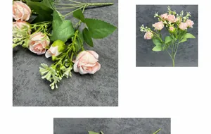 Λεπτομέρεια macro από τεχνητή ανθοδέσμη τριαντάφυλλων σαμπανί με μεταξωτά πέταλα και φύλλα