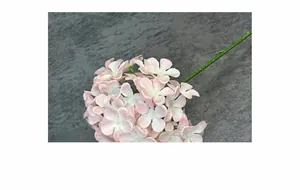Detail van roze zijden hortensia met gradiëntbloembladen en realistische steel op steen