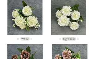 Close-up of artificial hibiscus roses in white and light blue for wedding decoration