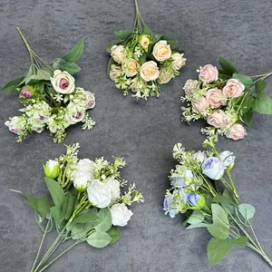 Künstliche 10-köpfige Seidenrosensträuße in fünf eleganten Farben für Heim und Hochzeit