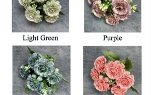 Detailed grid view of multi-colored artificial hibiscus roses in green and purple hues