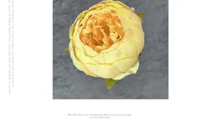 Makro-Detail von künstlichem gelbem Pfingstrosenkopf mit realistischen Seidenblättern