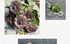 Close-up of vintage purple hibiscus rose bouquet with layered petals and green leaves