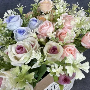 Künstlicher 10-Kopf-Rosenstrauß in Papiertüte für Hochzeit und Heimdekoration