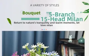 Detailed view of artificial daisies showing 5 branches and 15 flower heads in multicolor
