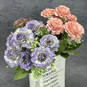Kunstmatige Pioen Roos Zijden Bloemen Boeket 7 Takken Tweekleurige Nep Pioen Voor Bruiloft Feest Huis Kantoor Decoratie