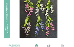 Vertical display of 3D printed hanging jasmine flowers in multiple colors for decor