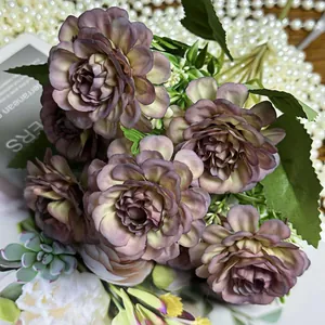Vintage zijden rozenboeket met parels voor elegante bruiloft en huisdecoratie