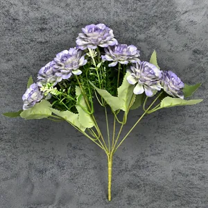 Artificial purple hibiscus rose bouquet with 6cm flower head for wedding home decor