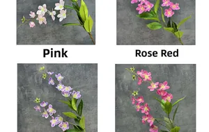 Detail display of artificial jasmine branches in pink, rose, purple and deep pink colors