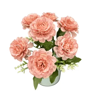 Kunstmatige roze hibiscus rozen boeket in een cyaan vaas voor bruiloft en huisdecoratie