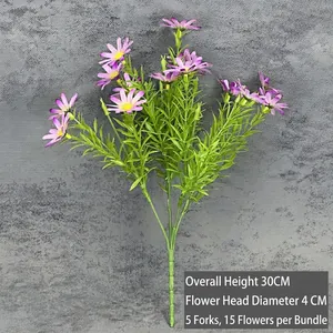 Artificial 15-head purple daisy bouquet 30cm height for wedding and home decoration