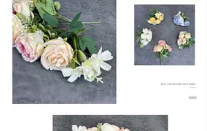 Detailed view of artificial peony heads with multi-layered petals and green foliage