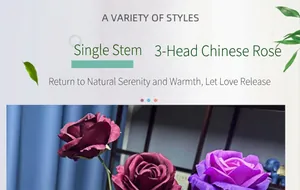 Detail of a 3-head artificial rose with vintage burnt edges for home wedding decoration