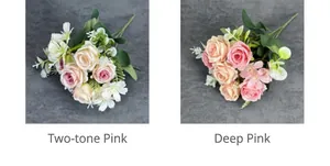 Detail view of 6-head artificial roses in bi-color pink and dark pink floral options
