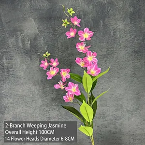 Artificial 100cm jasmine flower branch with 14 pink 3D printed heads for wedding decor
