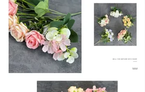 Detail of 6-head artificial silk rose bouquet in various colors for home and wedding decor