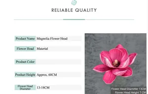 Detailansicht des 13cm Magenta EVA Magnolienblütenkopfes mit Größenangaben und Blütenblättern