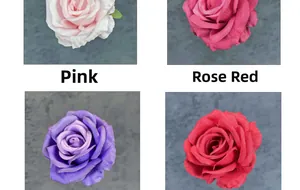 Detail of 11cm artificial rose heads in pink, rose red, purple, and red for DIY decor