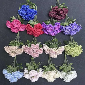 Bouquet of 7 artificial silk roses in multiple colors for home and wedding decor