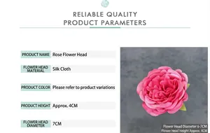 Detailed view of pink silk rose flower head measuring 7cm diameter and 4cm height