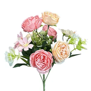 Künstlicher 6-Kopf-Pfingstrosenstrauß in Rosa und Champagner für elegante Heimdeko