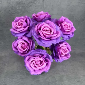 Artificial 7-head purple gradient silk rose bouquet for wedding and home decor