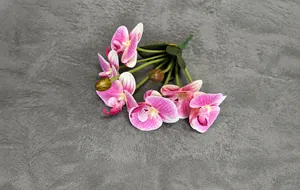 Macro detail of 3D printed pink Phalaenopsis orchid petals with realistic purple spots