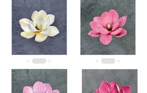 Detailansicht handgefertigter EVA-Magnolienblütenköpfe in Creme, Rosa und Rosé