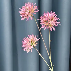 Artificial Allium Scallion Ball Flower Three Heads Plastic Silk Branch For Wedding Home Decor Photography Props Ornament