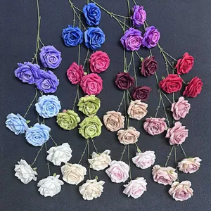Roses artificielles en soie à 3 têtes en couleurs variées pour mariage et maison