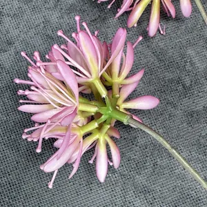Artificial pink purple globe thistle flower with long green stem for home floral decor