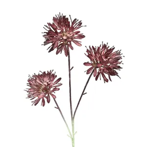 Artificial 3-head onion ball flower spray in deep burgundy for wedding and home decor